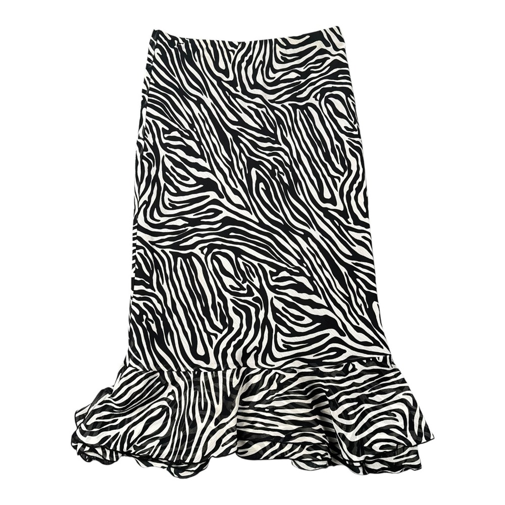 VTG Monte by d.p. altomonte Zebra Print Ruffle Hem Midi Skirt S Black White 382